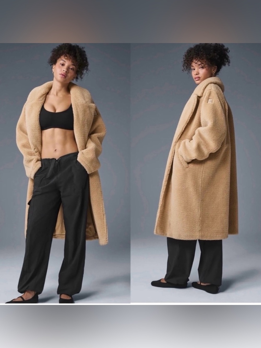 Alo Yoga Oversized Sherpa Trench Coat In Camel Teddy Jacket Size Small.